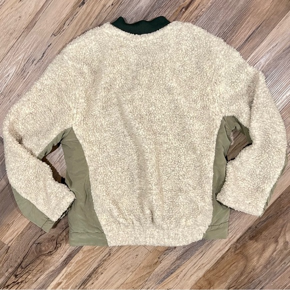 Free People We The Free Rivington Olive Green and Ivory Sherpa Jacket - Picture 4 of 7